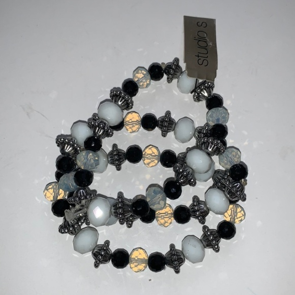 Studio S Chunky Beaded Bracelet- Black & White